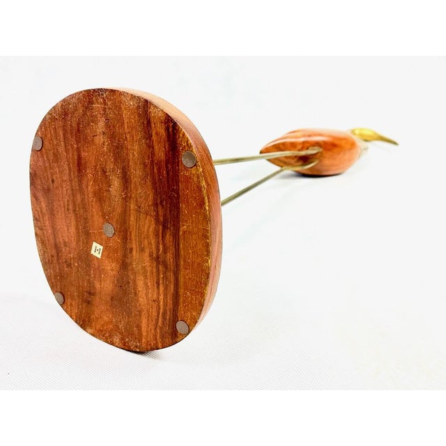 Mid-Century Modern Tall Carved Teak and Brass Heron Figurine, 1960s For Sale - Image 9 of 14