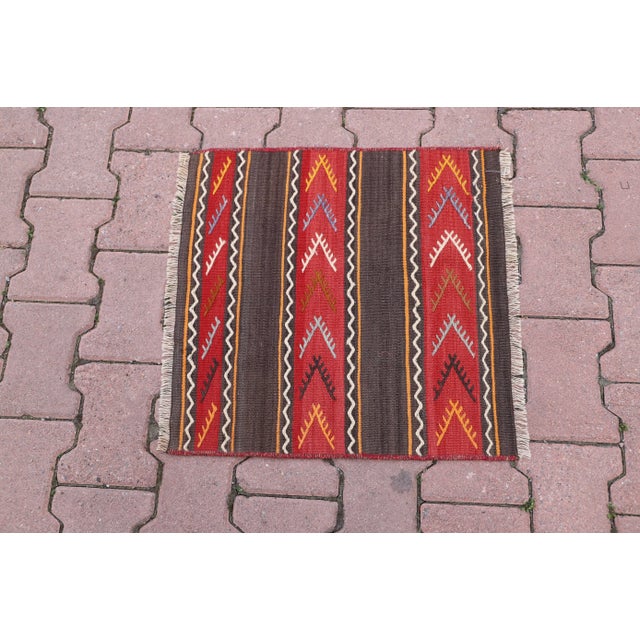 1970s Rustic Southwestern Striped Cicim Square Hand Knotted Natural Kilim Rug For Sale - Image 9 of 10