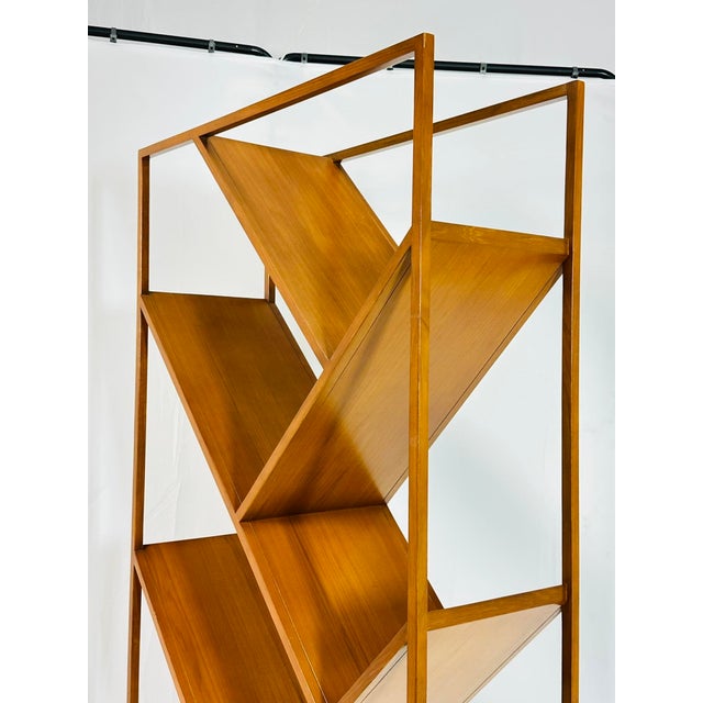 Danish Modern Geometric Wood Étagère Open Display Bookcase, Mid-Century Style For Sale - Image 16 of 17
