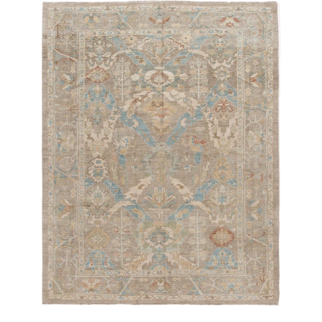 Modern Beige Sultanabad Handmade Floral Wool Rug For Sale
