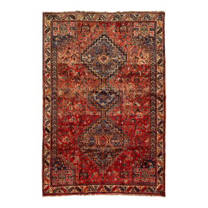 Tribal Designed Vintage Persian Handmade Wool Rug in Red