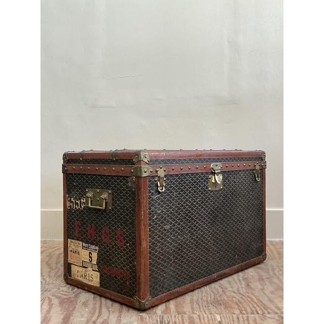 Vintage Boho Goyard Steamer Trunk For Sale - Image 11 of 17