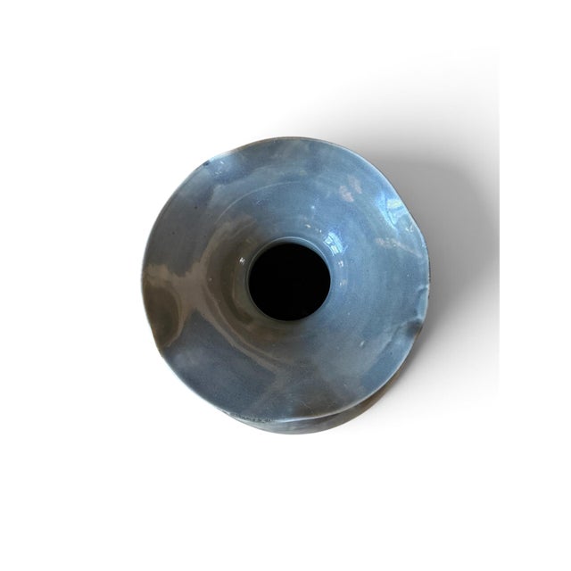 Late 20th Century Signed Abstract Studio Pottery Vase With Sculptural Wavy Rim For Sale - Image 5 of 7