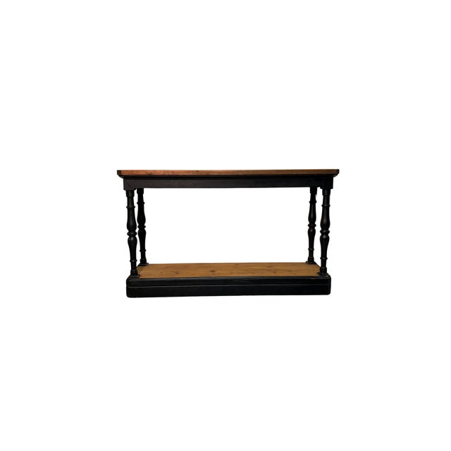 Antique Console Table in Black Lacquered Fir Wood with Turned Legs, 1890s, in Very Good conditions. Designed 1890 to 1919