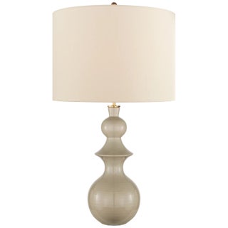 Kate Spade New York for Visual Comfort Signature Saxon Large Table Lamp in Dove Grey with Cream Linen Shade For Sale