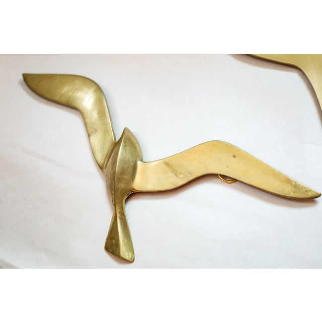 1970s 970s Mid-Century Modern Brass Flying Seagulls Wall Sculptures - Set of 3 For Sale - Image 5 of 12