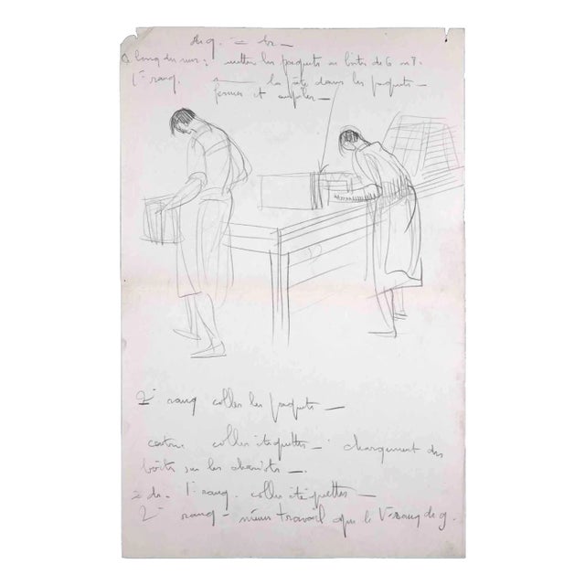 Sketches of Two People, Original Drawing, Mid 20th-century For Sale