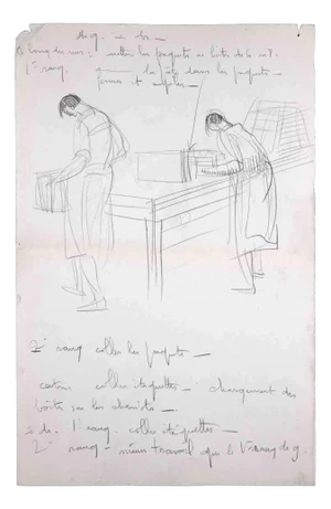 Sketches of Two People, Original Drawing, Mid 20th-century