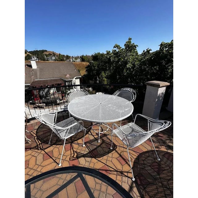 Mid-Century Modern 1960s Vintage Meadowcraft Table with 4 Barrel Back Armchairs Patio Set - 5 Pieces For Sale - Image 3 of 11