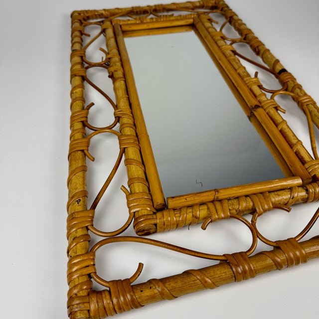 Mid-Century Modern Bamboo Rattan Wall Mirror, Italy, 1960s For Sale - Image 6 of 8