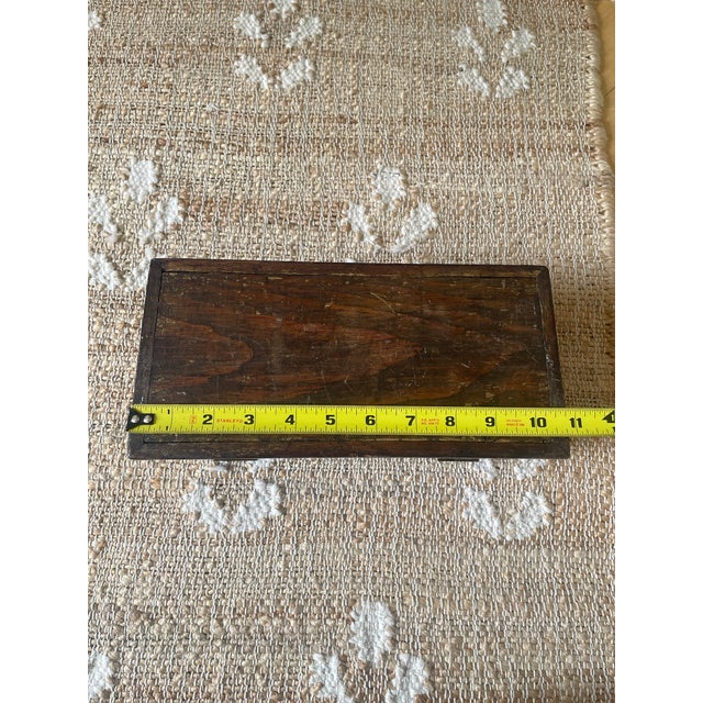 Rustic Antique Rectangle Intricate Parquetry Wooden Jewelry Desk Dresser Box For Sale - Image 3 of 11
