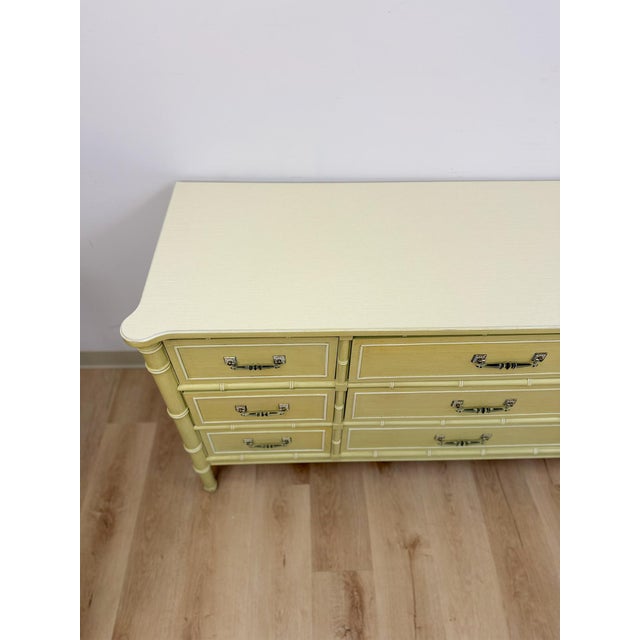 Henry Link Mid 20th Century Coastal Henry Link Bali Hai Green Faux Bamboo 9 Drawer Dresser Hollywood Regency For Sale - Image 4 of 16