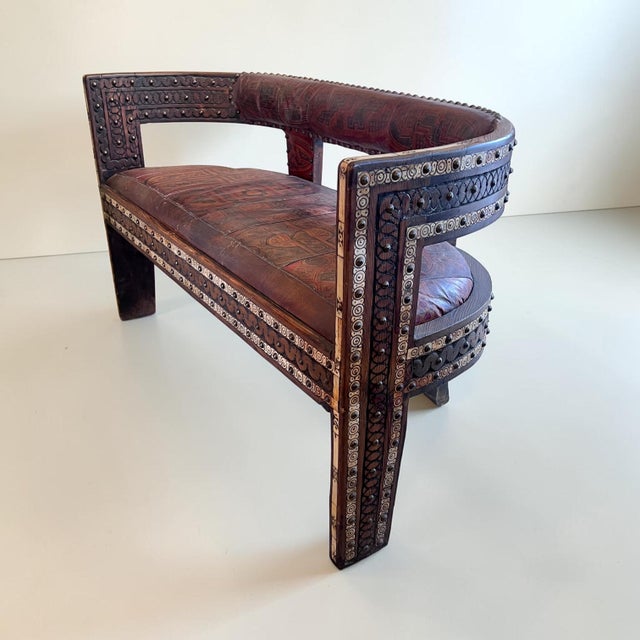 North African Hardwood and Leather Armchairs, 1960s, Set of 2 For Sale - Image 11 of 13