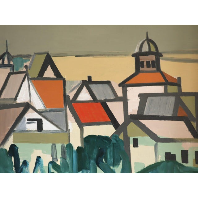 Mid-Century Modern 'Where Houses Gather' Vintage Geometric Abstract Street Scene Oil Painting by Swedish Artist Wilhelm Wik (1897-1987), Framed For Sale - Image 11 of 12
