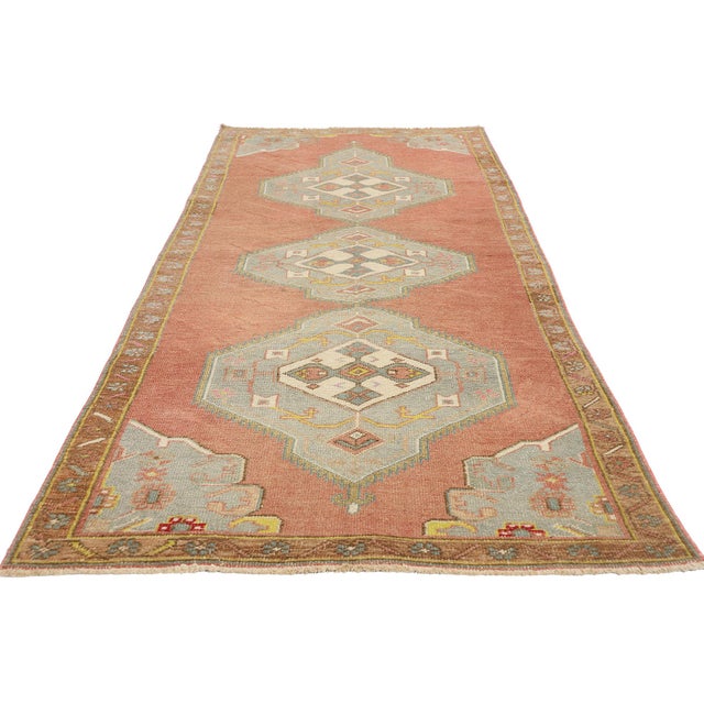 Modern Vintage Red Turkish Oushak Rug Runner - 03'05 X 09'06 For Sale - Image 3 of 8