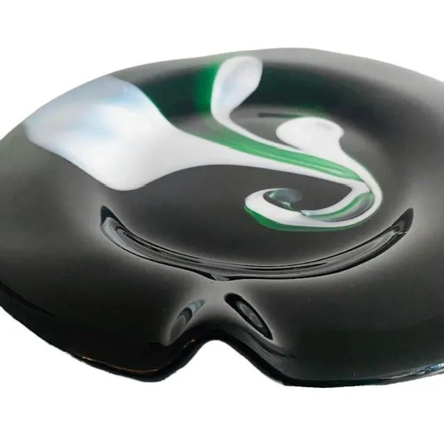 Vintage Richartz Art Collection glass bowl in black, green and white glass. The sign was designed by the German Hans...