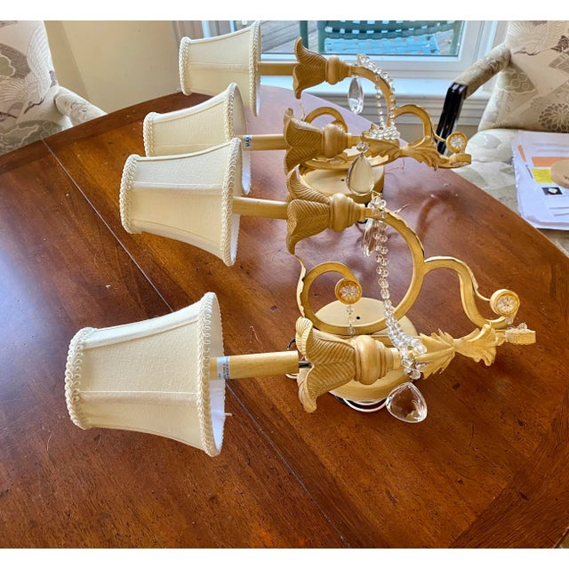 Pair of Contemporary Crystal and Wrought Iron Hand Painted Sconces With Shades For Sale In Baltimore - Image 6 of 11