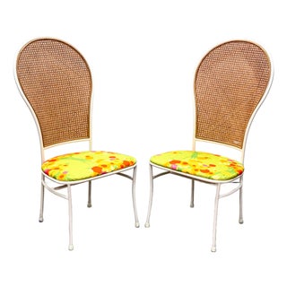 1960s Milo Baughman for Thayer Coggin - Pair Cane + Metal Peacock Chairs - Organic Modern For Sale