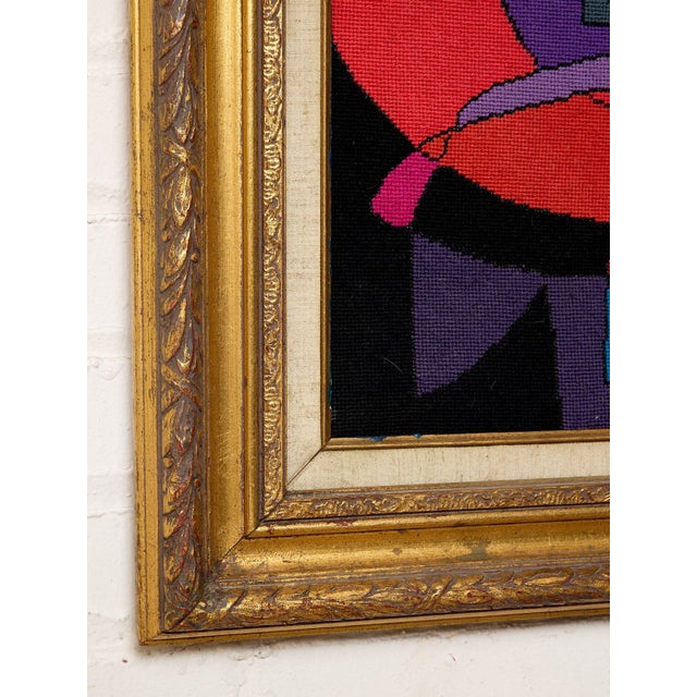 Mid 20th Century Vintage Abstract Cubist Portrait Needlepoint Framed Wall Art For Sale - Image 5 of 5