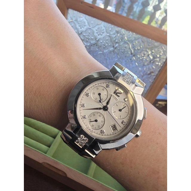 Late 20th Century Late 20th Century Concord La Scala Stainless Steel Chronograph Diamond Quartz Watch For Sale - Image 5 of 6