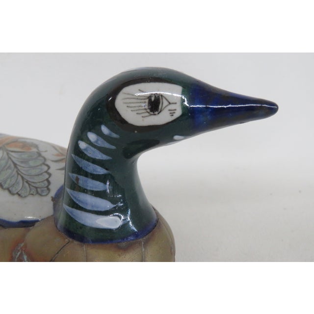 Brass Tonala Mexico Brass Ceramic Duck Mid Century Modern Hand Painted Folk Art 4520b For Sale - Image 8 of 15