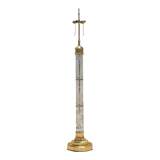 Vintage Signed Geyer Dresden Cut Crystal and Brass Dual Socket Floor Lamp For Sale