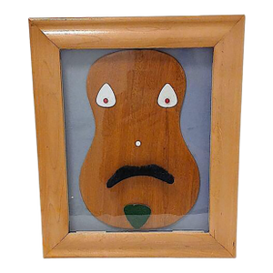 Art 3d Wood Guitar Mustache Man Signed Art Wood Frame Hang Whimsical Pop Art
