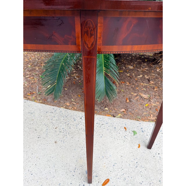 Long Federal Style Demi Lune Inlaid Mahogany Console Table For Sale In Savannah - Image 6 of 13