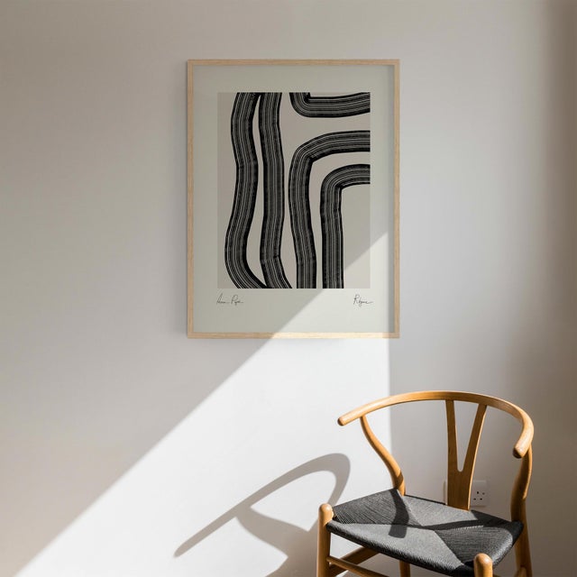 Abstract open edition giclee print. 20"x28" Elegant black thick lines drawing on beige background. Printed on matte art...