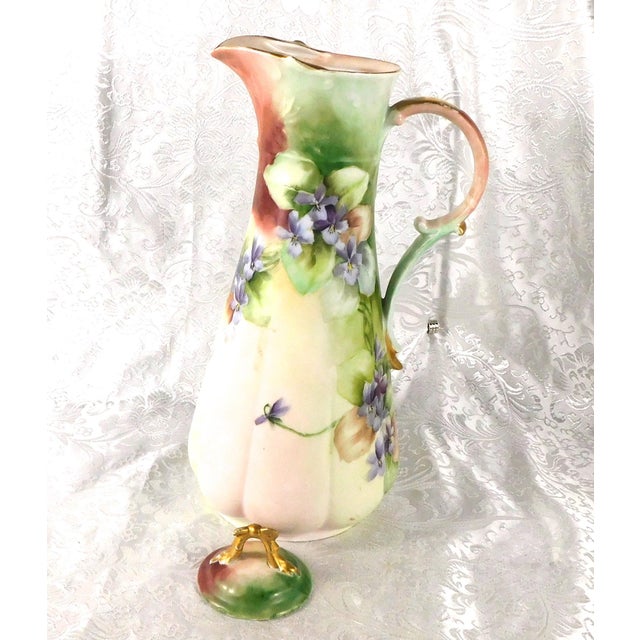 Ceramic 1940s Contemporary Unmarked Tall Slender Green Chocolate Pot With Purple Flowers For Sale - Image 7 of 10