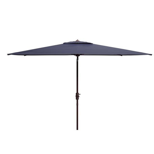 Traditional Athens 6.5X10Ft Rectangle Crank Umbrella, Navy With White Understripe For Sale - Image 3 of 7
