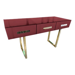 Console in Red Mirror Murano Glass with Brass Handles and Feet from Justfurnituress SRL For Sale