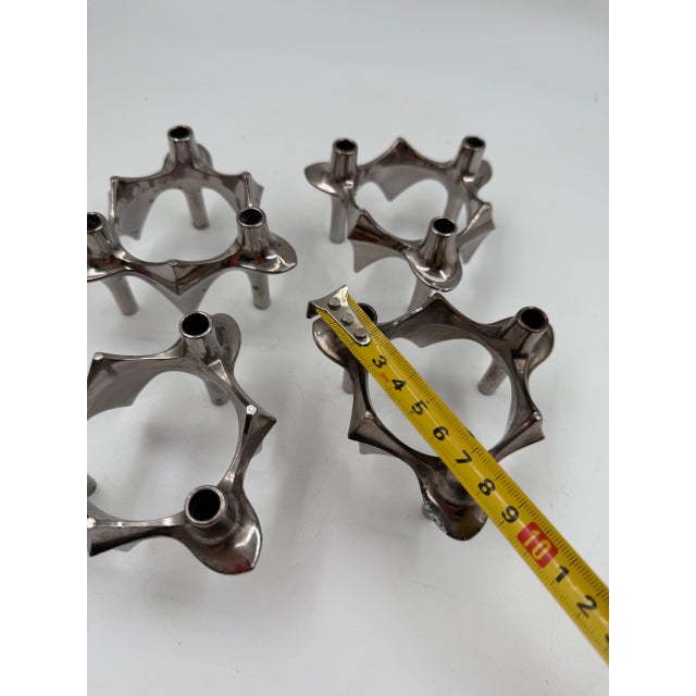 Mid-Century Modern Brutalist Chrome Taper Candleholders by Nagel Stoff for BMF, 1950s, Set of 4 For Sale - Image 13 of 18