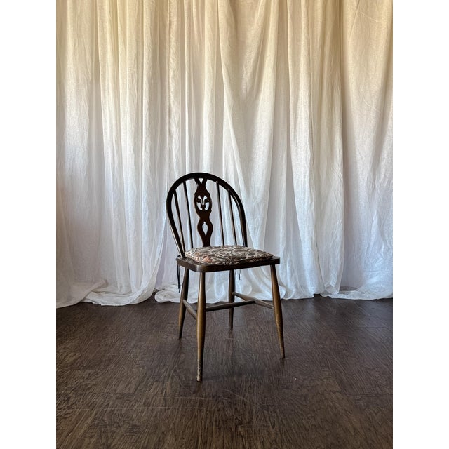 Brown Set of Four Vintage Oval Back Dining Chairs With Floral Cushion For Sale - Image 8 of 13