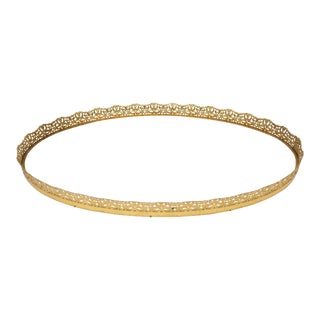 Oversized Extra Large Vintage Brass Filigree Vanity Tray Mirror For Sale