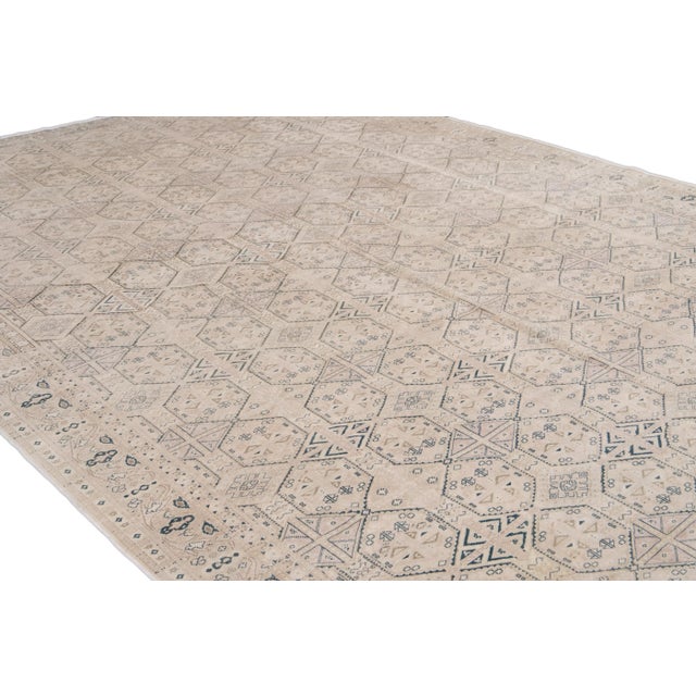 Vintage Turkish Handmade Beige Geometric Wool Rug For Sale - Image 9 of 11