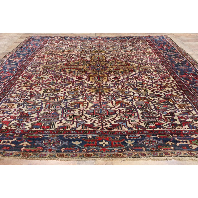 Ivory Vintage Ivory Persian Heriz Rug - 07'08 X 10'09 For Sale - Image 8 of 9