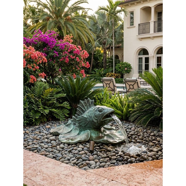 Vintage Verdigris Bronze Perch & Lily Pad Fountain Spouted Sculpture For Sale - Image 9 of 12
