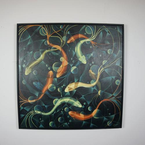 Vera Jefferson, Swimming Koi, Oil on Canvas For Sale - Image 4 of 6