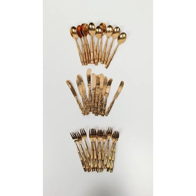 Vintage Brass and Faux Bamboo Flatware Dessert Set, 1970s, Set of 36 For Sale - Image 6 of 15