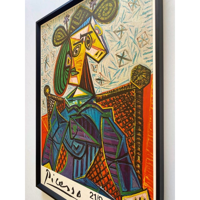 Pablo Picasso Vintage 1968 Mid Century Danish Modern Lithograph Print Framed Cubist Exhibition Poster " Femme Assise Dans Un Fauteuil " 1941 For Sale - Image 16 of 18