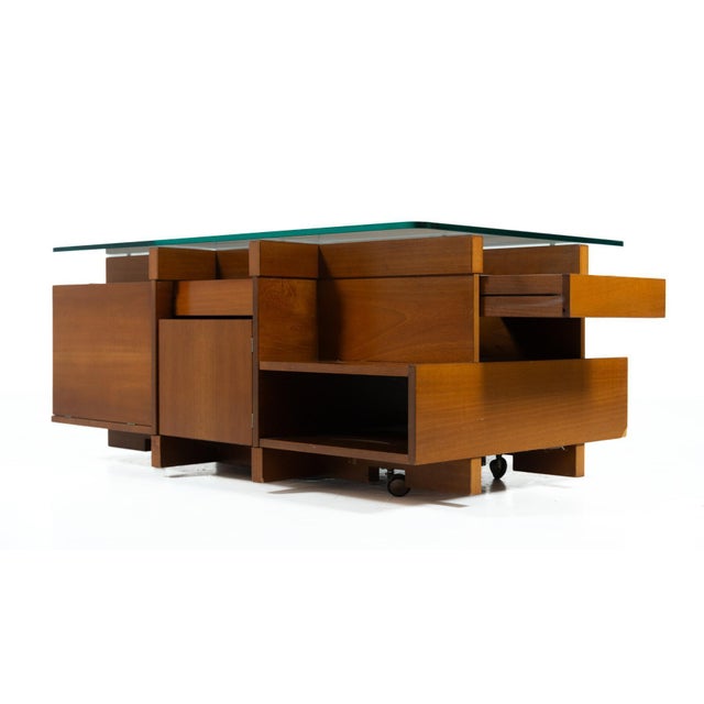Mid-Century Modern Coffee Table with Wood and Glass Compartments, Italy, 1970s For Sale - Image 3 of 14