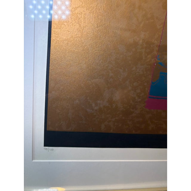 Printmaking Materials Vintage Signed Limited Edition Floral Gold & Pink Kimono Lithograph Art For Sale - Image 7 of 12