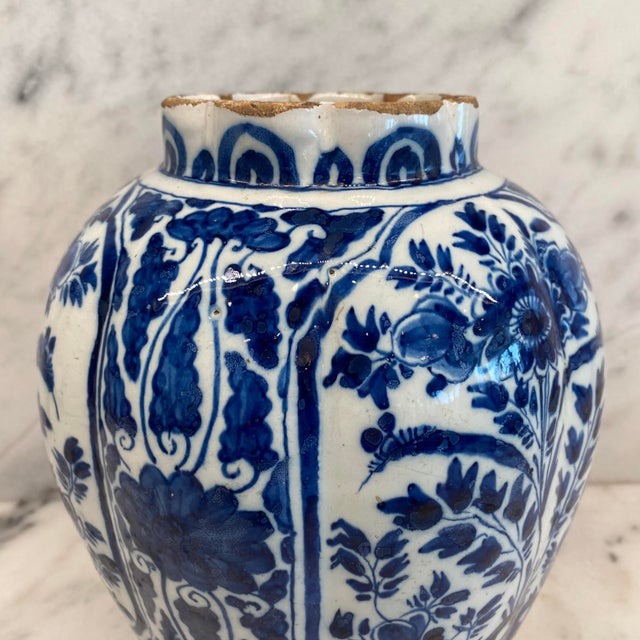 Late 18th Century Dutch Delft Blue and White Hand-Painted Baluster Vase For Sale - Image 9 of 14