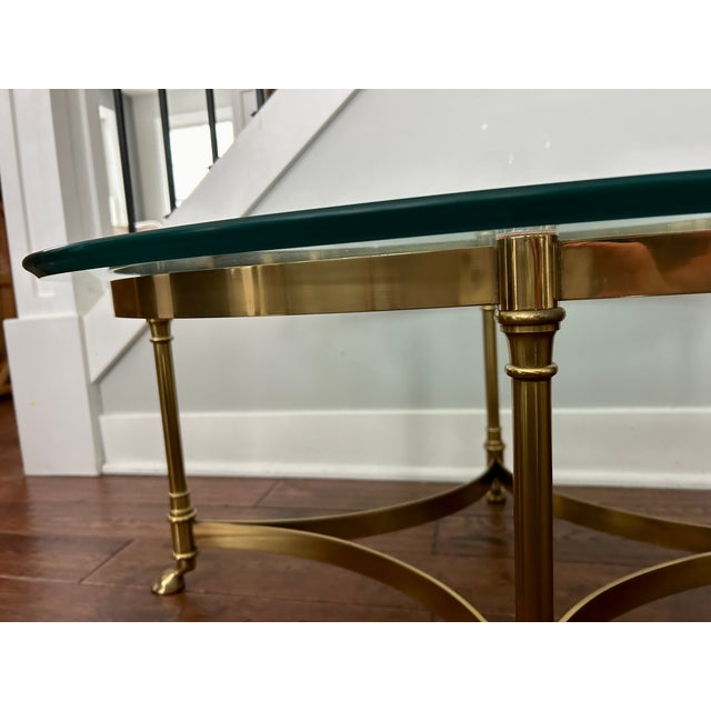 Labarge Mid Century LaBarge Petite Oval Brass and Glass Coffee Table For Sale - Image 4 of 11