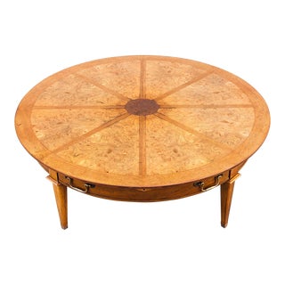 1970s Mid Century Burlwood Coffee Table With Copper Accents by Mastercraft For Sale