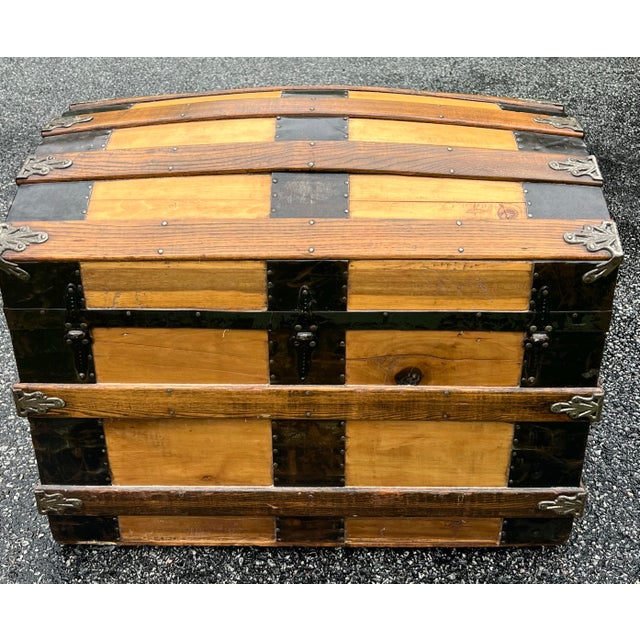 Brown Antique 19th Century Steamer Trunk. For Sale - Image 8 of 11