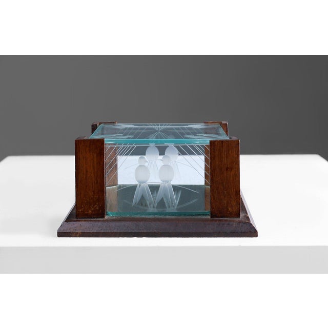 Mid-Century Modern Art Deco Jewelry Box in Facet Cut Glass and Oak, 1930s For Sale - Image 3 of 11