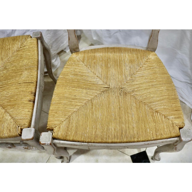 Late 20th Century Country French Hand Carved Dining Chairs With Rush Seats For Sale In Charlotte - Image 6 of 6