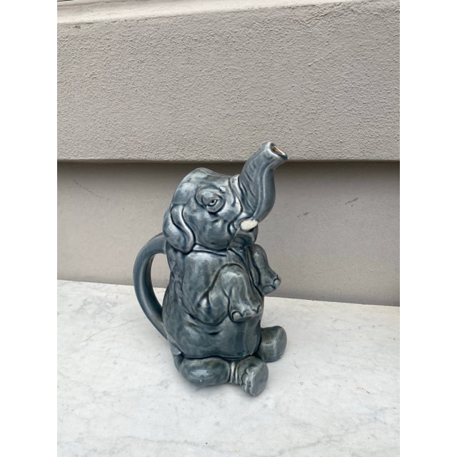 Ceramic French Majolica Elephant Pitcher Sarreguemines, Circa 1900 For Sale - Image 7 of 8